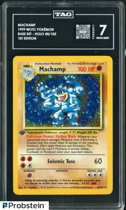 1999 Pokemon Base Set Holo #8/102 Machamp 1st Edition TAG 7 NM - Image 1