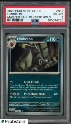 2025 Pokemon PRE EN Masterball Reverse Holo #059 Umbreon PSA 8 NM-MT - Image 1