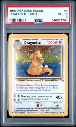 1999 Pokemon Fossil - Dragonite 4/62 - Holo - PSA Graded: 4 - Image 1