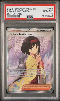 2023 POKEMON MEW EN-151 ULTRA RARE #196 ERIKA'S INVITATION PSA 10 - Image 1