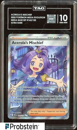 2025 Pokemon Mega Evolution Base Set #165 Acerola's Mischief Ultra Rare TAG 10 - Image 1