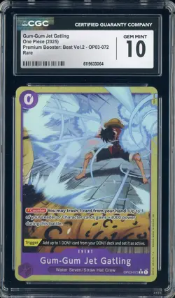 2025 One Piece Best Vol. 2 OP03 Gum-Gum Jet Gatling Rare CGC 10 GEM MINT - Image 1