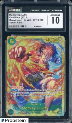 2025 One Piece Carrying on His Will OP13 Monkey D. Luffy Secret Rare CGC 10 - Image 1