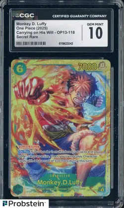 2025 One Piece Carrying on His Will OP13 Monkey D. Luffy Secret Rare CGC 10 - Image 1