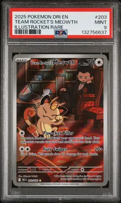 Pokemon TCG Team Rockets Meowth Card 203/182 Destined Rivals PSA 9 - Image 1