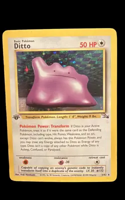 1st Edition Ditto Holo 3/62 Fossil WOTC 1999 Pokemon Card - Image 1