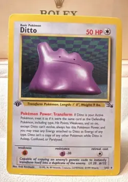 1st Edition Ditto Holo 3/62 Fossil WOTC 1999 Pokemon Card - Image 2