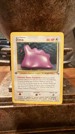1st Edition Ditto Holo 3/62 Fossil WOTC 1999 Pokemon Card - Image 4