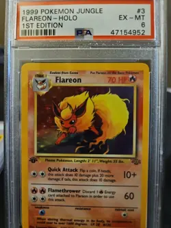 Pokemon TCG Flareon Jungle Holo Card 3/64 1st Edition Rare PSA 6 EX MT - Image 1
