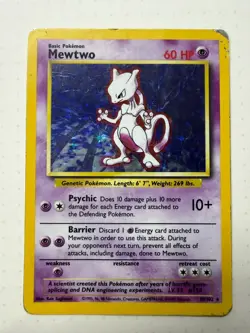 Pokemon Mewtwo 1995 10/102 Base Set Holo Rare Card Vintage - Image 1