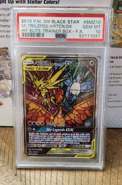 Pokemon TCG Moltres Zapdos Articuno GX Stained Glass SM210 PSA 10 - Image 1