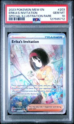 2023 POKEMON MEW EN-151 SPECIAL ILLUSTRATION RARE #203 ERIKA'S INVITATION PSA 10 - Image 1