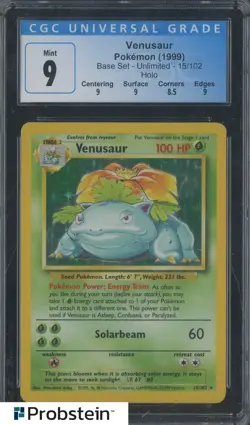 1999 Pokemon Base Set Unlimited 15/102 Venusaur Holo CGC 9 MINT - Image 1