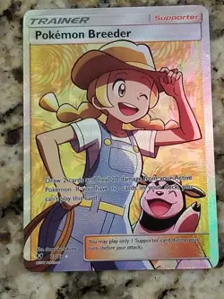 FULL ART Pokemon Breeder ULTRA RARE Pokemon 73/73 SM Shining Legends Trainer - Image 1