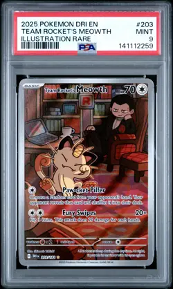 Team Rocket's Meowth 203/182 Illustration Rare Pokemon PSA 9 *259 - Image 1