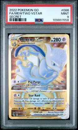 2022 POKEMON GO SECRET #086 FULL ART/MEWTWO VSTAR PSA 9 Mint - Image 1