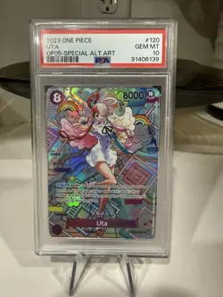 PSA 10 One Piece TCG Uta SP Alt Art OP02-120 with Fuchsia Graded Guard - Image 1