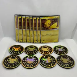 (8) 30th Anniversary Pokemon Day Pikachu Promo Card and Coins - Image 1