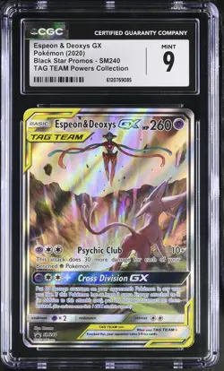 CGC 9 Espeon & Deoxys GX SM240 Black Star Promo Pokemon Card - Image 1
