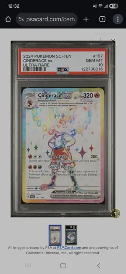 Pokemon Cinderace ex 157/142 Sv07 Stellar Crown Ultra Rare Holo PSA 10 - Image 1
