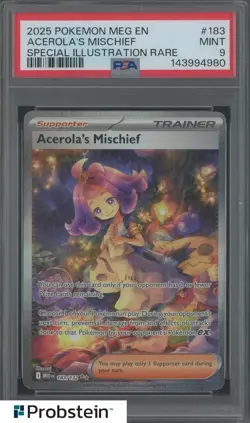 2025 Pokemon Meg En Special Illustration Rare #183 Acerola's Mischief PSA 9 MINT - Image 1