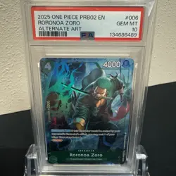 PSA 10 Gem Mint One Piece PRB02-006 Roronoa Zoro Alternate Art English - Image 3