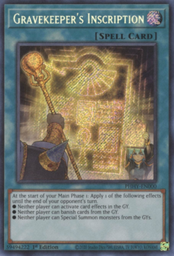 Yugioh! Gravekeeper's Inscription - PHHY-EN000 - Secret Rare - 1st Edition Near - Image 1