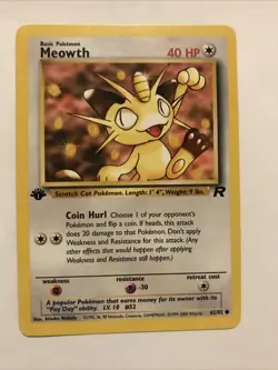 Pokemon TCG 1st Edition Meowth 62/82 Team Rocket WOTC Card - Image 1