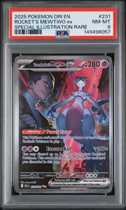 Pokemon Mewtwo EX Team Rockets Card 231/182 Sir Destined Rivals, PSA 8 SIR - Image 1