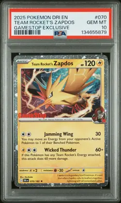 2025 POKEMON DRI EN-DESTINED RIVALS #070 TEAM ROCKET'S ZAPDOS PSA 10 - Image 1
