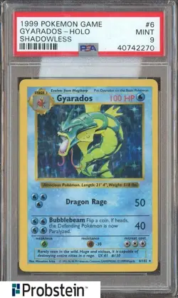 1999 Pokemon Game Shadowless #6 Gyarados Holo PSA 9 MINT - Image 1