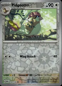 Pidgeotto Uncommon SV03: Obsidian Flames 163/197 Colorless Reverse Holo Pokemon - Image 1