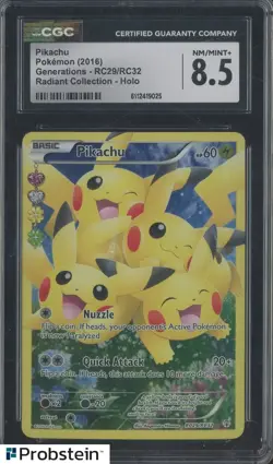 2016 Pokemon Generations Radiant Collection RC29 Pikachu Holo CGC 8.5 - Image 1