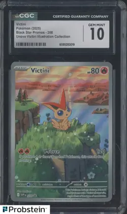 2025 Pokemon Black Star Promos 208 Victini Illustration Collection CGC 10 - Image 1