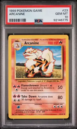 1999 POKEMON BASE SET UNLIMITED #23 ARCANINE PSA 10 - Image 1