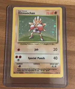 Pokemon Hitmonchan 7/102 Base Set Holo Rare WOTC 1999 LP/MP - Image 1