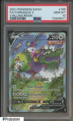2021 Pokemon SWSH Chilling Reign #185 FA/ Tornadus V PSA 10 GEM MINT - Image 1