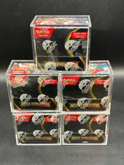 Lot of (5) Pokemon Mega Evolutions MINTY Booster Boxes w/ Premium Acrylic Cases - Image 1