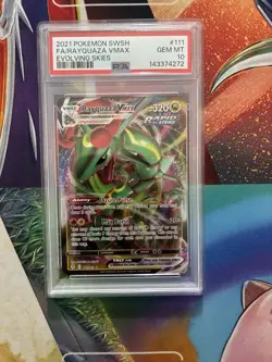 POKEMON CARD SWORD & SHIELD EVOLVING SKIES #111 FULL ART/RAYQUAZA VMAX PSA 10 - Image 1