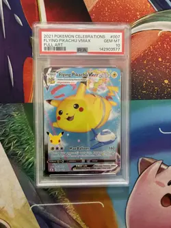 POKEMON CARD 2021 CELEBRATIONS #007 FULL ART/FLYING PIKACHU VMAX PSA 10 FRESH - Image 1