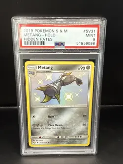 Pokemon Sun & Moon Hidden Fates SV31/SV94 Metang Holo PSA 9 Card MINT - Image 1