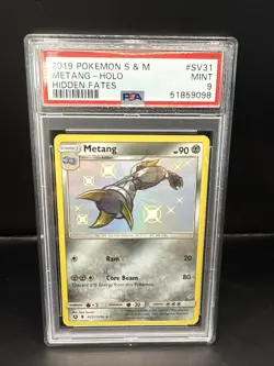 Pokemon Sun & Moon Hidden Fates SV31/SV94 Metang Holo PSA 9 Card MINT - Image 2