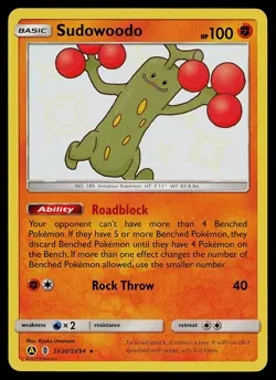 Pokemon Card - Sudowoodo Hidden Fates SV20/SV94 Shiny Holo Rare - Image 1
