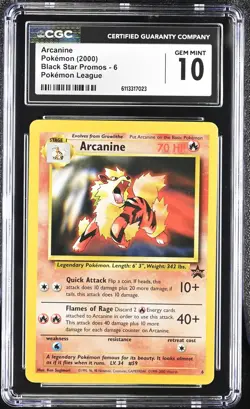 CGC 10 Arcanine 2000 Black Star Promo 6 Pokemon League Graded Pokemon Card - Image 1