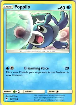 Popplio 64/214 Common Regular Card SM - Lost Thunder Pokemon TCG LP - Image 1