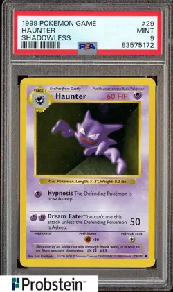 1999 Pokemon Game Shadowless #29 Haunter PSA 9 MINT - Image 1
