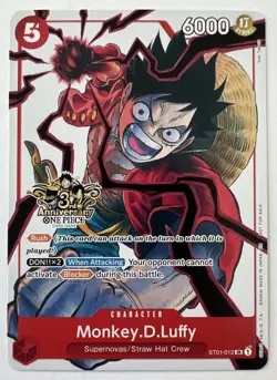 One Piece TCG Monkey D. Luffy 3rd Anniversary Promo Alt Art ST01-012 NM - Image 1