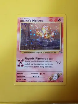 Blaine's Moltres 001/132 Gym Heroes Holo Pokemon Card MP Has Some DMG - Image 1
