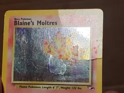 Blaine's Moltres 001/132 Gym Heroes Holo Pokemon Card MP Has Some DMG - Image 4