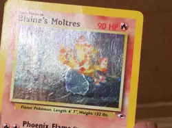 Blaine's Moltres 001/132 Gym Heroes Holo Pokemon Card MP Has Some DMG - Image 5